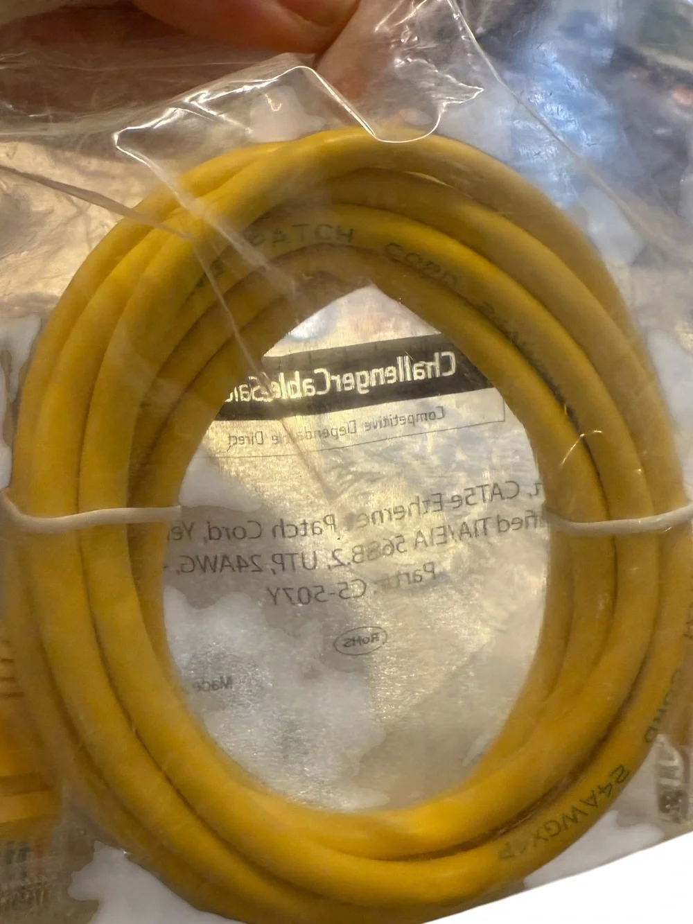 7' CAT5e Ethernet Patch Cord #C5-507Y Challenger Cable 24AWG 4PRS New Sealed Bag